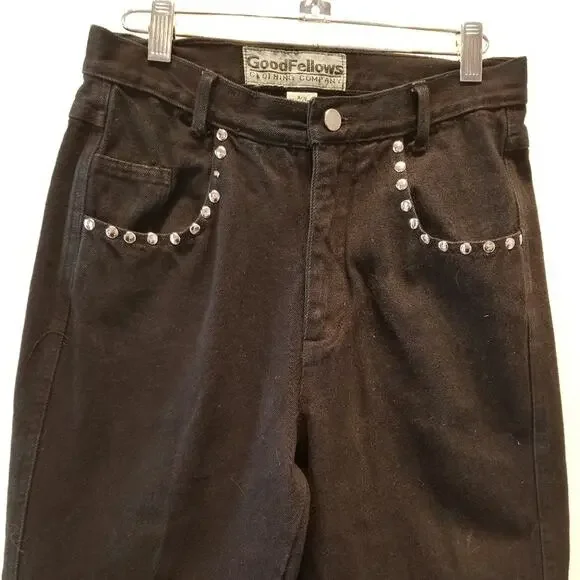 Good Fellows Clothing Co. Vintage Black High Rise Mom Hi Waist Jeans Studs 9/10 - Picture 2 of 12